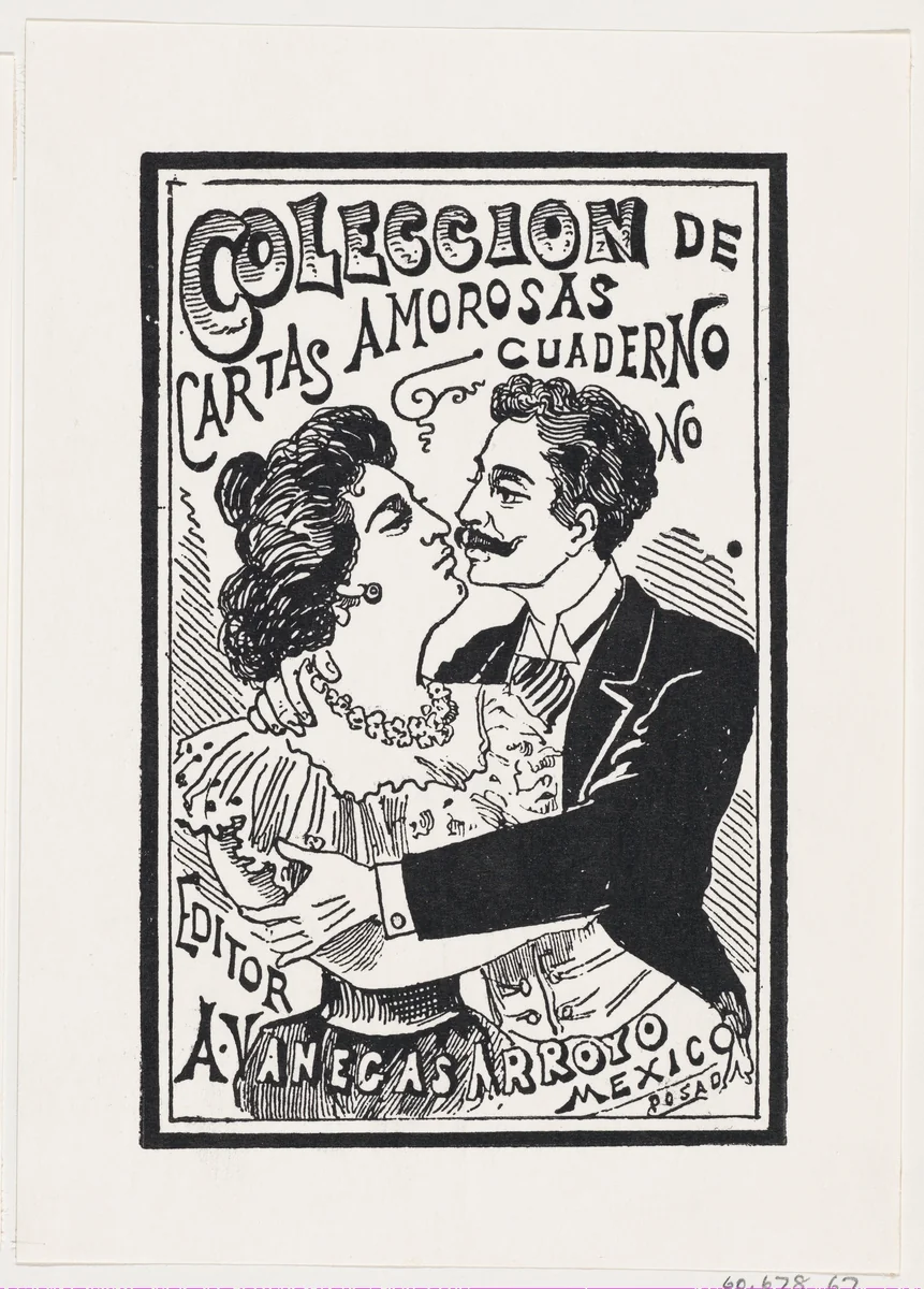 A couple in a passionate embrace, illustration for 'Coleccion de Cartas Amorosas' by José Guadalupe Posada, print, 1875-1885