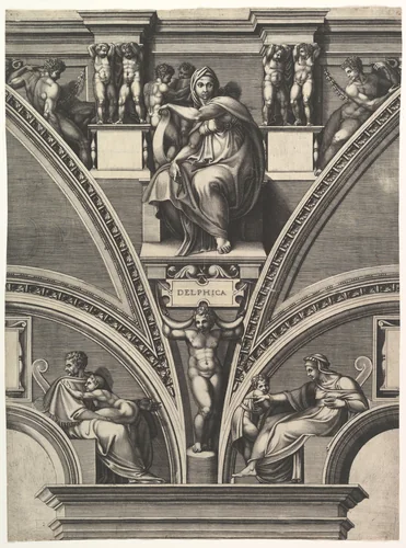 The Delphic Sibyl; from the series of Prophets and Sibyls in the Sistine Chapel by Giorgio Ghisi, print, 1570-1575
