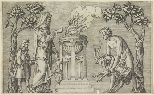 Het offer van een ram by Unknown, print, 1498-1532