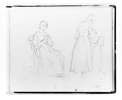 Two Studies: Woman Sewing; Woman at a Desk (from Sketchbook) by Francis William Edmonds, artwork, 1835-1839