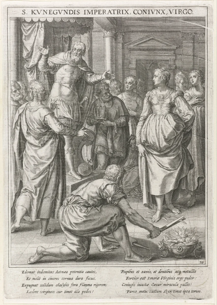 Heilige Cunegundes van Luxemburg bewijst haar onschuld by Raphaël Sadeler, print, 1615