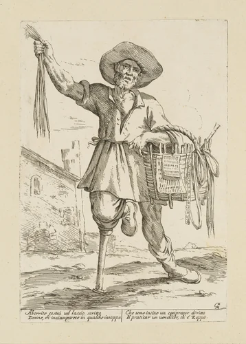 Vendor of Ribbons, Lace, and Pins, from Di Bologna l'Arti per via D'An.ibal' Ca.rac, plate 13 by Giuseppe Maria Mitelli, print, 1660