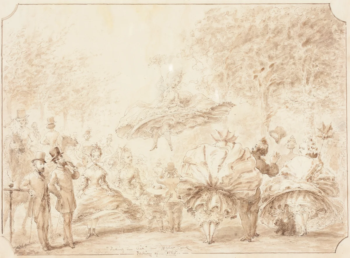"Taking the Air" in Hyde Park [verso] by George Cruikshank, drawing, 1865