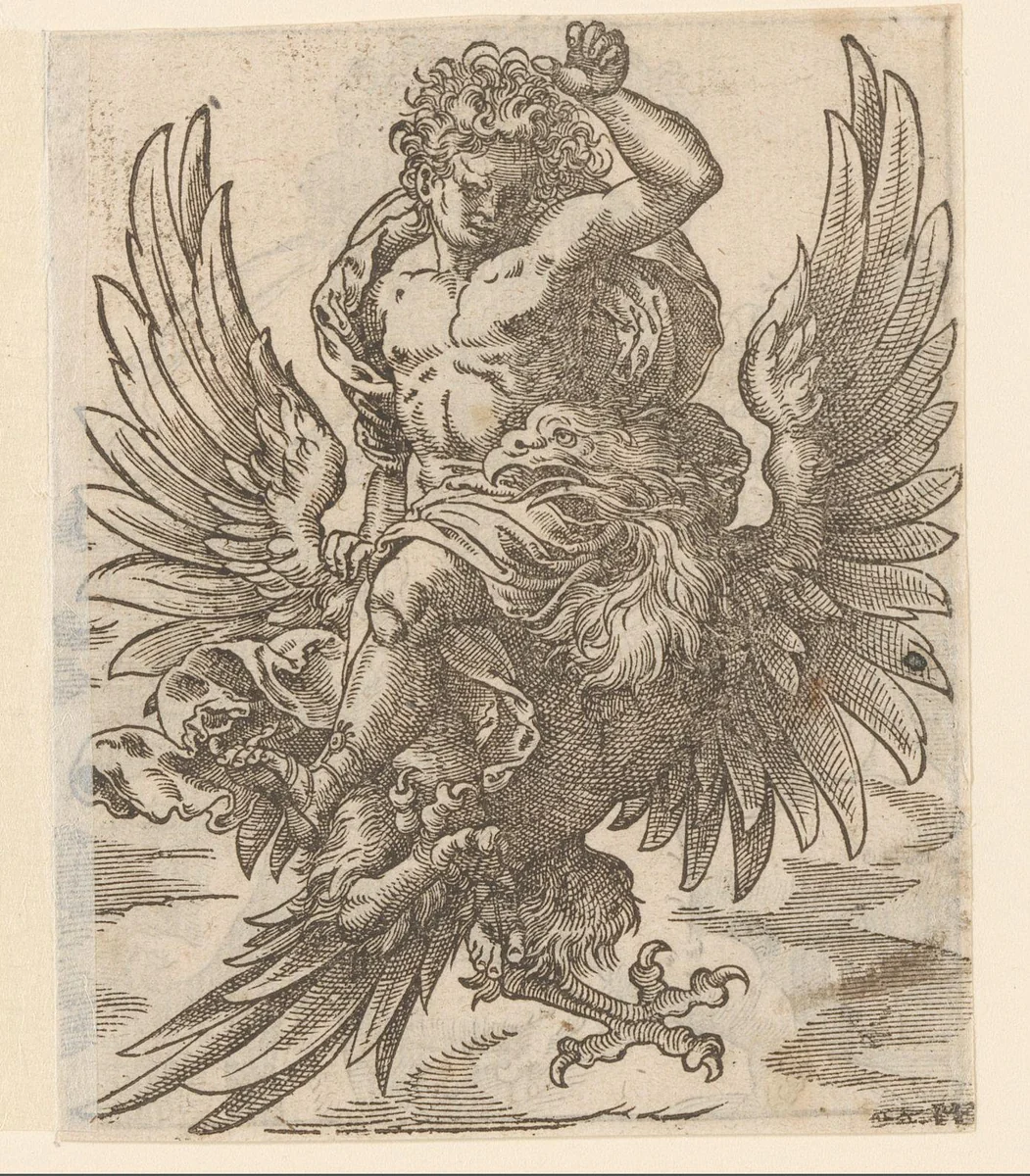 Ganymedes ontvoerd door Jupiter by Unknown, print, 1580