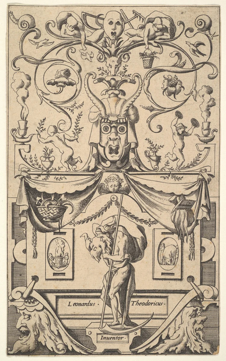Panel with figure of Saturn, plate 1 by René Boyvin, print, 1550-1565