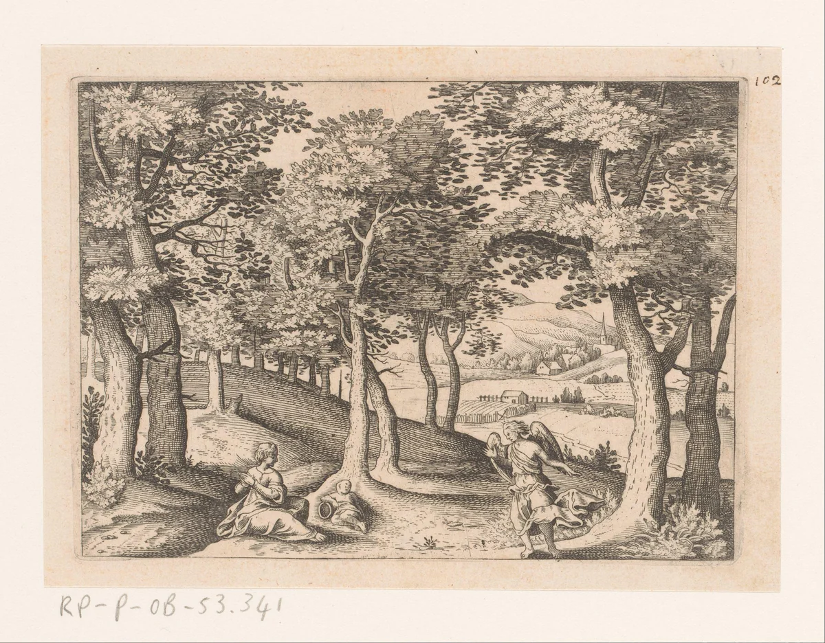 Hagar met Ismaël en de engel by anonymous, print, 1620