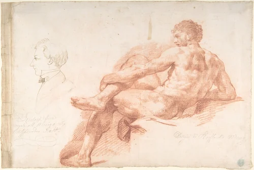 Male Nude by Giovanni Battista Lombardi, drawing, 1830-1880