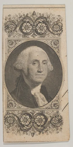 Banknote motif: Portrait on George Washington in a decorative panel by Asher Brown Durand, print, 1819-1837