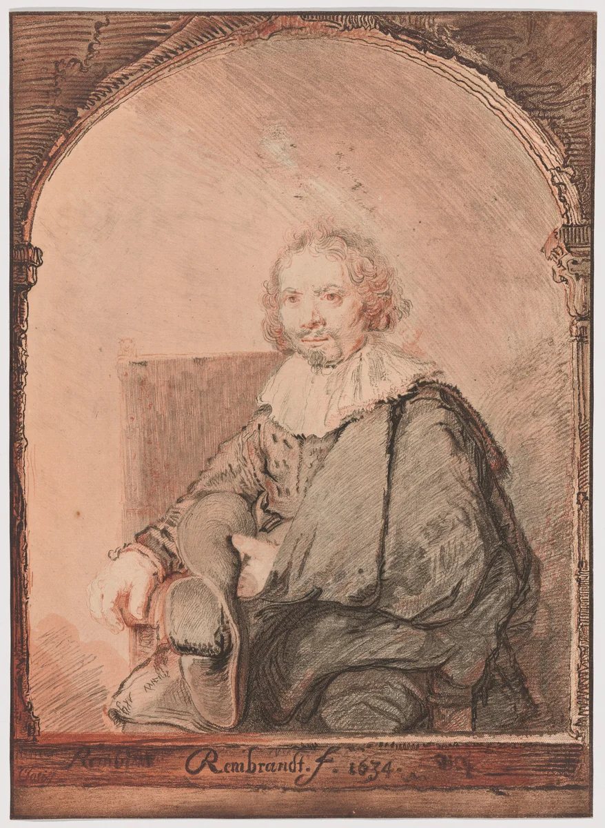 Portrait of a Man in an Armchair, from Collection d'imitations de Dessins d'après les Principaux Maîtres Hollandais et Flamands by Rembrandt van Rijn, print, 1826