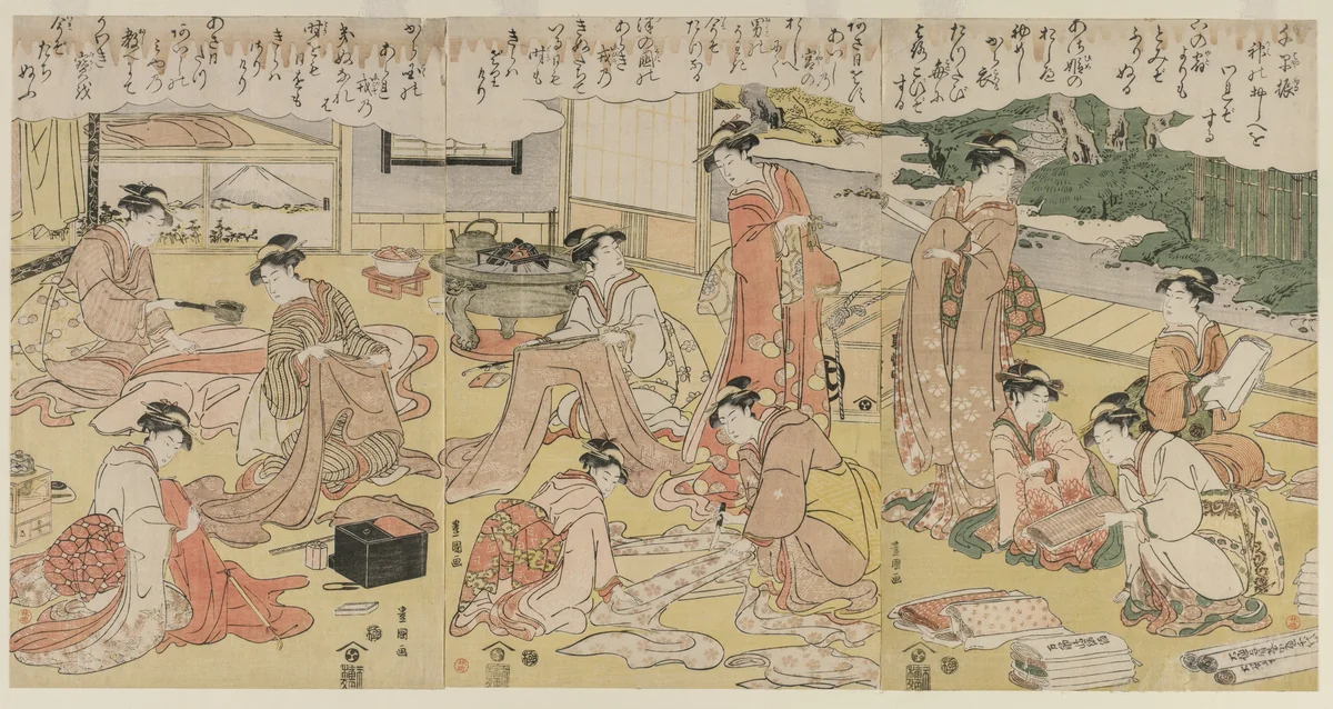 Women Making Clothing by Utagawa Toyokuni, print, 1790-1794