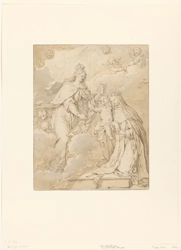 Vrouwelijke heilige met Christuskind bij Maria by Peter van Lint, drawing, 1619-1690