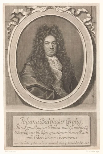 Portret van Johann Balthasar Grolig by Martin Bernigeroth, print, 1705-1733