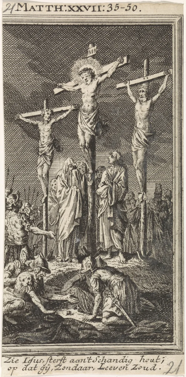 Drie kruisen op Golgotha by anonymous, print, 1712