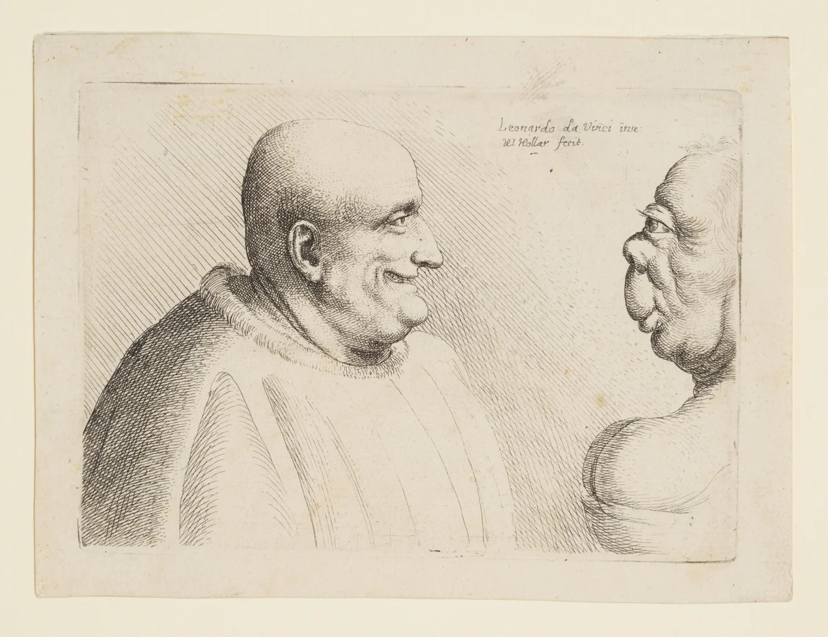 Two Deformed Heads Facing Inwards by Wenceslaus Hollar, print, 1654