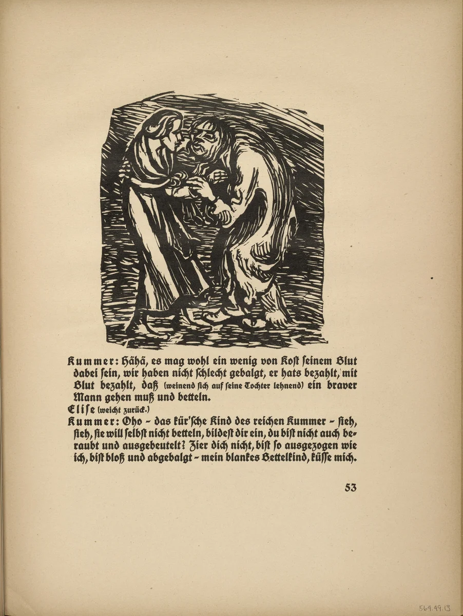 An Honest Man Must Go and Beg: Sorrow and Elise (Ein braver Mann muß gehn und betteln: Kummer und Elise) (in-text plate, page 53) from Der Findling (The Foundling) by Ernst Barlach, illustrated book, 1922