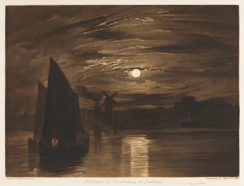 Moonlight on the Medway at Chatham by Frank Short, print, 1920
