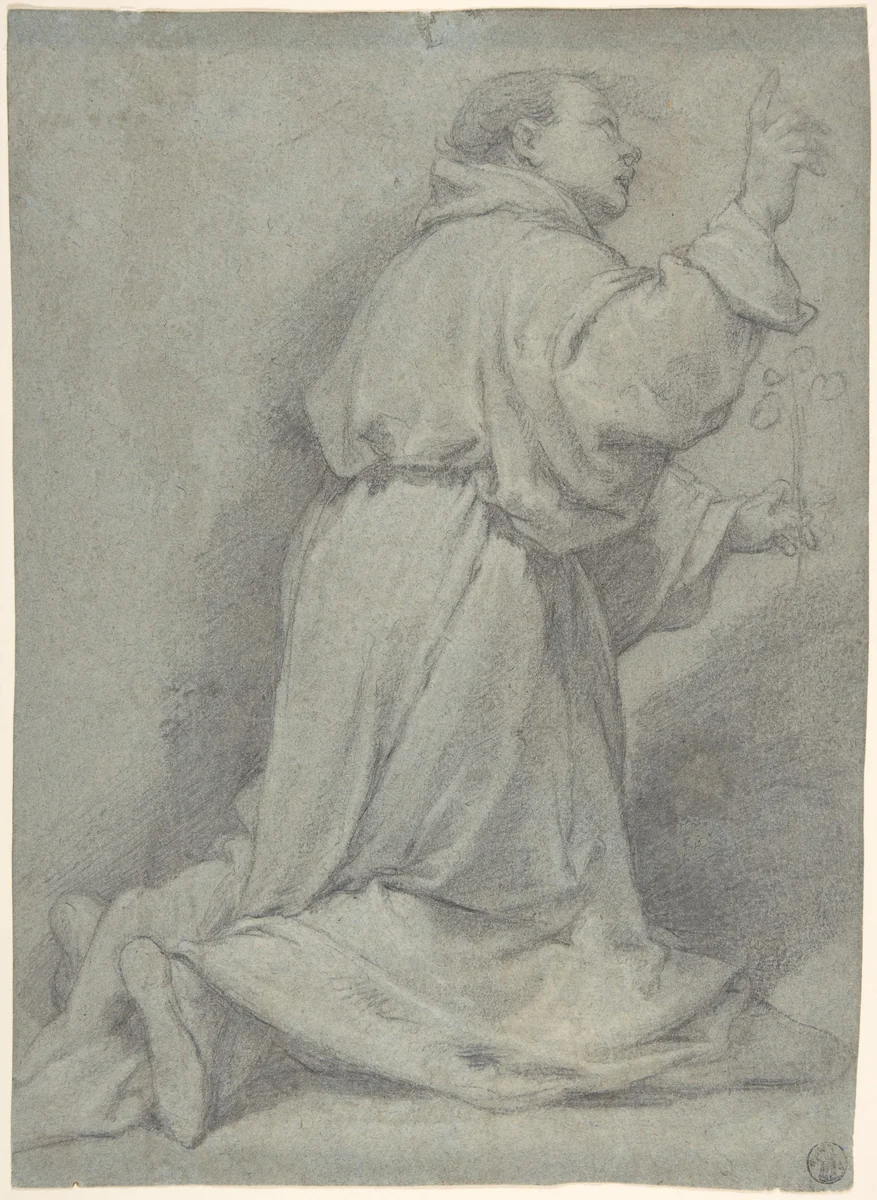 Kneeling Monk by Denijs Calvaert, drawing, 1555-1619