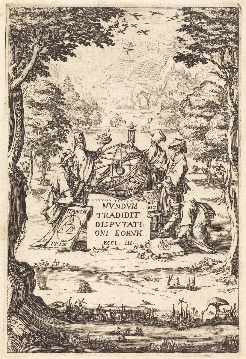 Frontispiece for the Sacred Cosmologia (Title with Astrologers) by Jacques Callot, print, 1592-1635