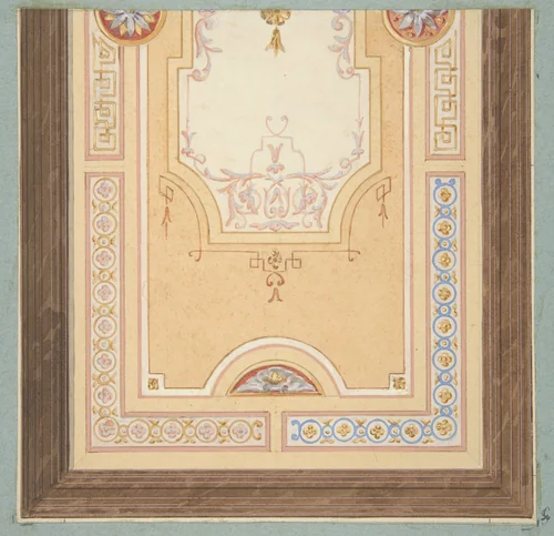 Design for the painted decoration of a ceiling in with strapwork and rinceaux by Jules-Edmond-Charles Lachaise, drawing, 1830-1897