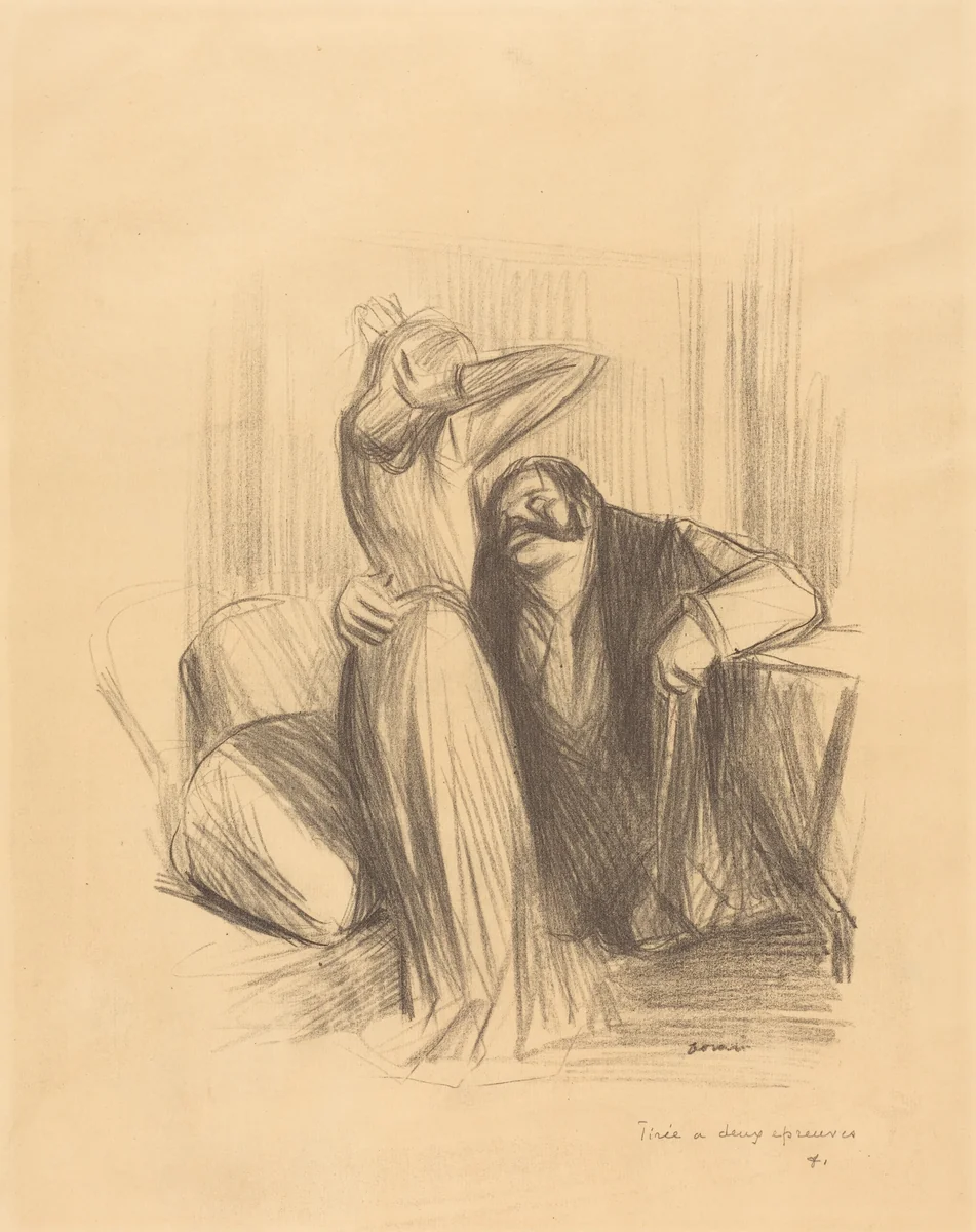 Scène de cabinet particulier (planche en hauteur) (Scene in a Private Room) (vertical plate) by Jean-Louis Forain, print, 1905