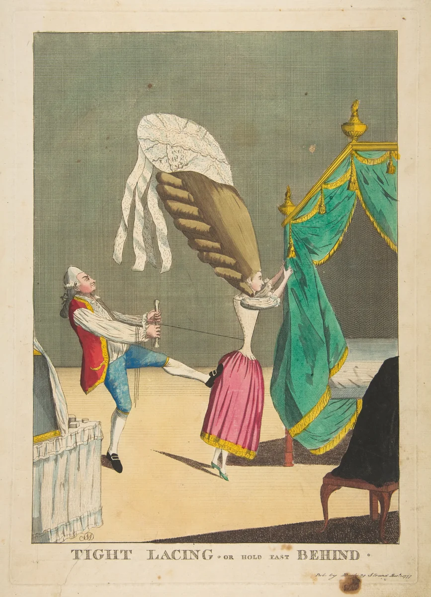 Tight Lacing or Hold Fast Behind by Matthias Darly, print, 1777