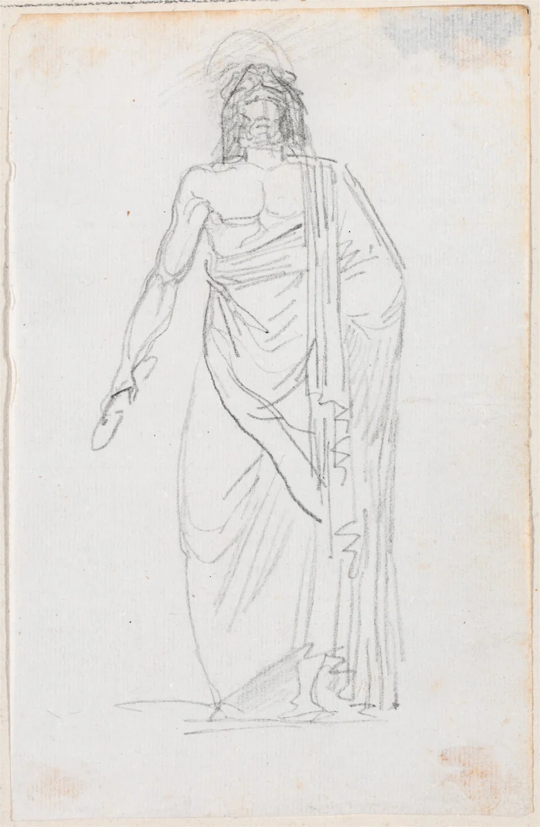 Statue of Zeus Holding a Thunderbolt by Hubert Robert, drawing, 1754-1765