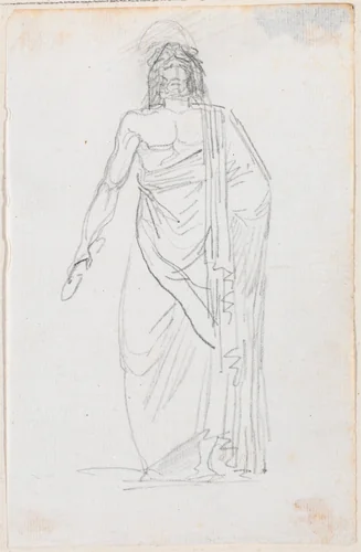 Statue of Zeus Holding a Thunderbolt by Hubert Robert, drawing, 1754-1765