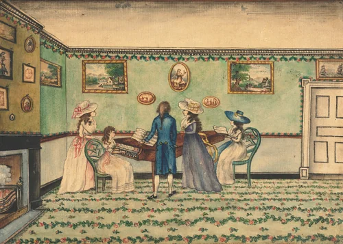 Harpsichord Recital at Count Rumford's, Concord, New Hampshire by Benjamin Thompson, drawing, 1800