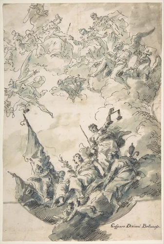 Design for a Ceiling: Venice Receiving Homage by Gaspare Diziani, drawing, 1755-1760