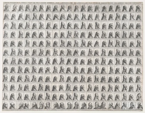 Small Portraits of the Popes from Christ to Innocent IX, from "Speculum Romanae Magnificentiae" by Giovanni Ambrogio Brambilla, print, 1585-1599