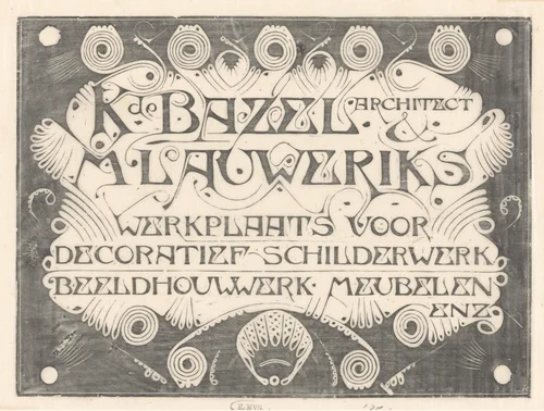 Vignet K. de Bazel & M. Lauweriks by Karel Petrus Cornelis de Bazel, print, 1934