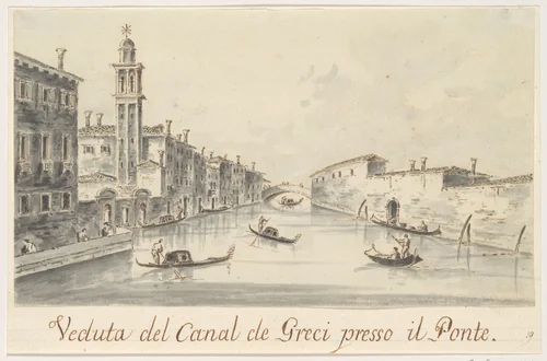The Rio dei Greci, with the Ponte della Pieta in the Distance by Giacomo Guardi, drawing, 1801-1831