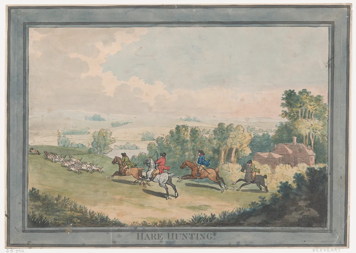 Hare Hunting by Thomas Rowlandson, print, 1789