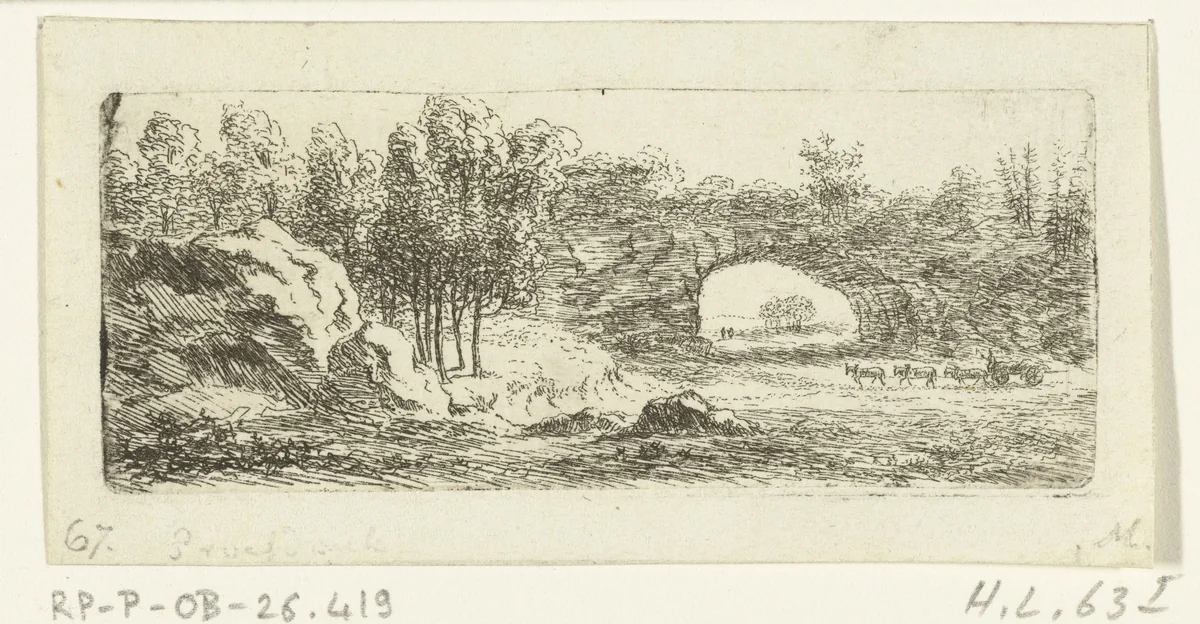Rotslandschap met natuurlijke brug by Ernst Willem Jan Bagelaar, print, 1798-1837