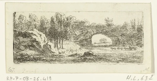 Rotslandschap met natuurlijke brug by Ernst Willem Jan Bagelaar, print, 1798-1837