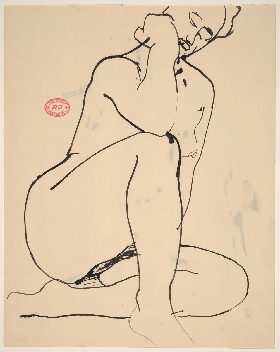 Untitled [seated nude resting her elbow on her knee] by Richard Diebenkorn, drawing, 1955-1967