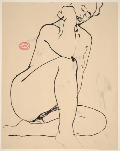 Untitled [seated nude resting her elbow on her knee] by Richard Diebenkorn, drawing, 1955-1967