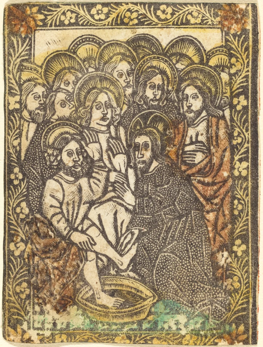Christ Washing the Feet of the Apostles by Master of the Borders with the Four Fathers of the Church, print, 1460-1480