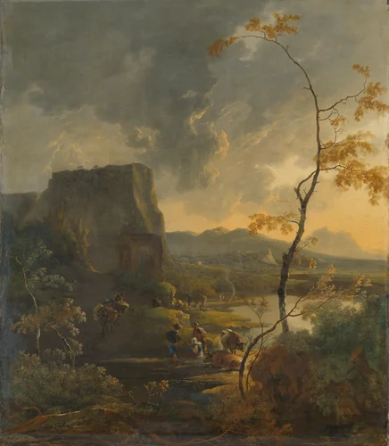 Italian Landscape with Ancient Tempietto by Adam Pijnacker, painting, 1649-1673