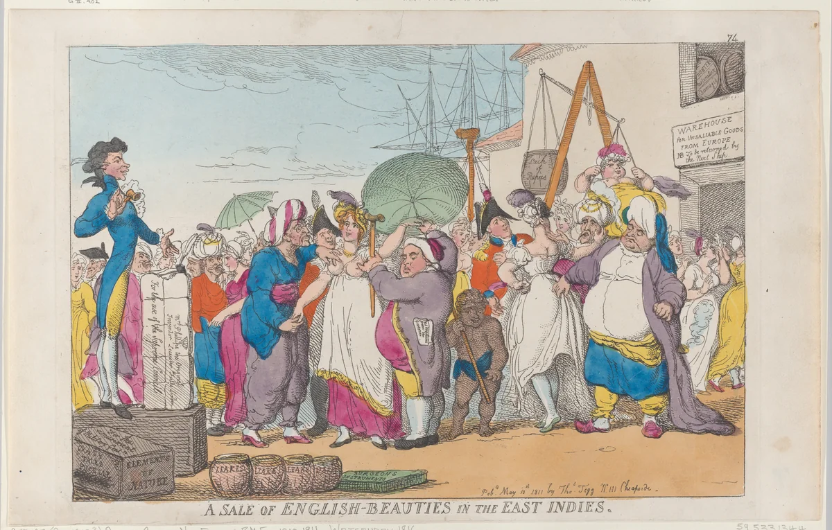 A Sale of English-Beauties in the East Indies by Thomas Rowlandson, print, 1811-1816