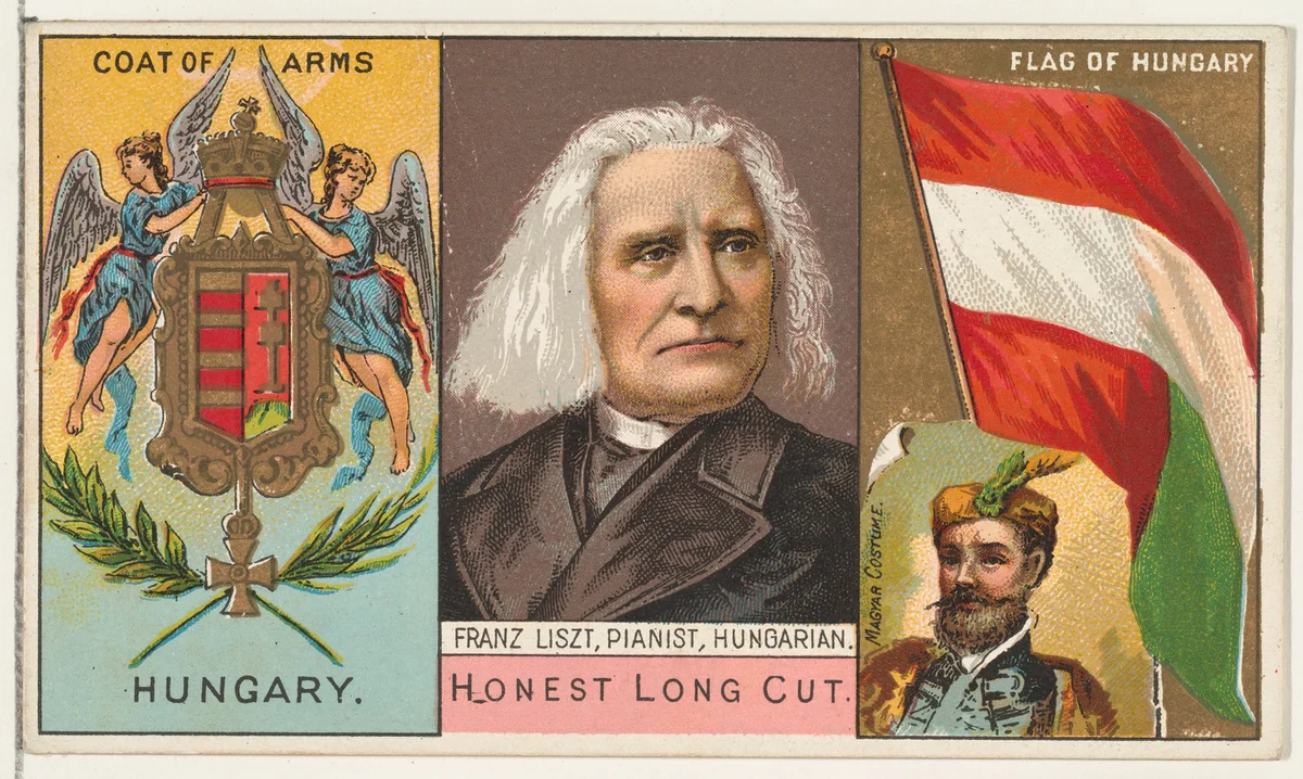 Franz Liszt, Pianist, Hungarian, from the Rulers, Flags, and Coats of Arms series (N126-1) issued by W. Duke, Sons & Co. by W. Duke, Sons & Co., print, 1888