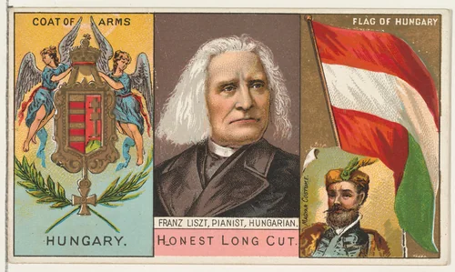 Franz Liszt, Pianist, Hungarian, from the Rulers, Flags, and Coats of Arms series (N126-1) issued by W. Duke, Sons & Co. by W. Duke, Sons & Co., print, 1888