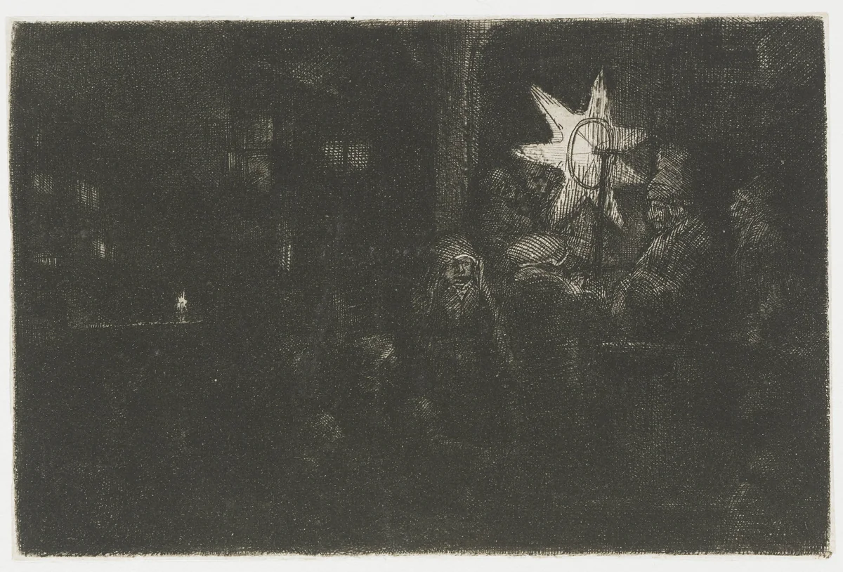 The Star of the Kings: a night piece by Rembrandt van Rijn, print, 1651