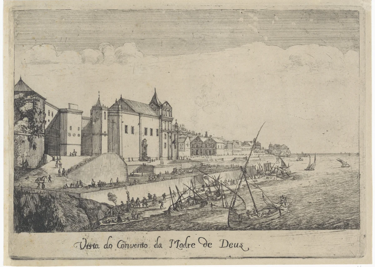 Gezicht op het klooster van de Moeder van God te Lissabon by Dirk Stoop, print, 1662