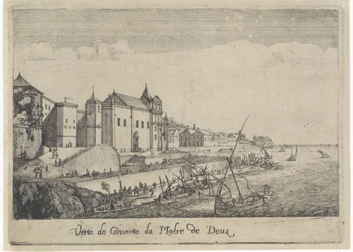 Gezicht op het klooster van de Moeder van God te Lissabon by Dirk Stoop, print, 1662
