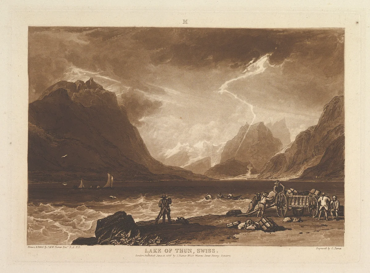 Lake of Thun, Swiss, part III, plate 15 from "Liber Studiorum" by Joseph Turner, print, 1808