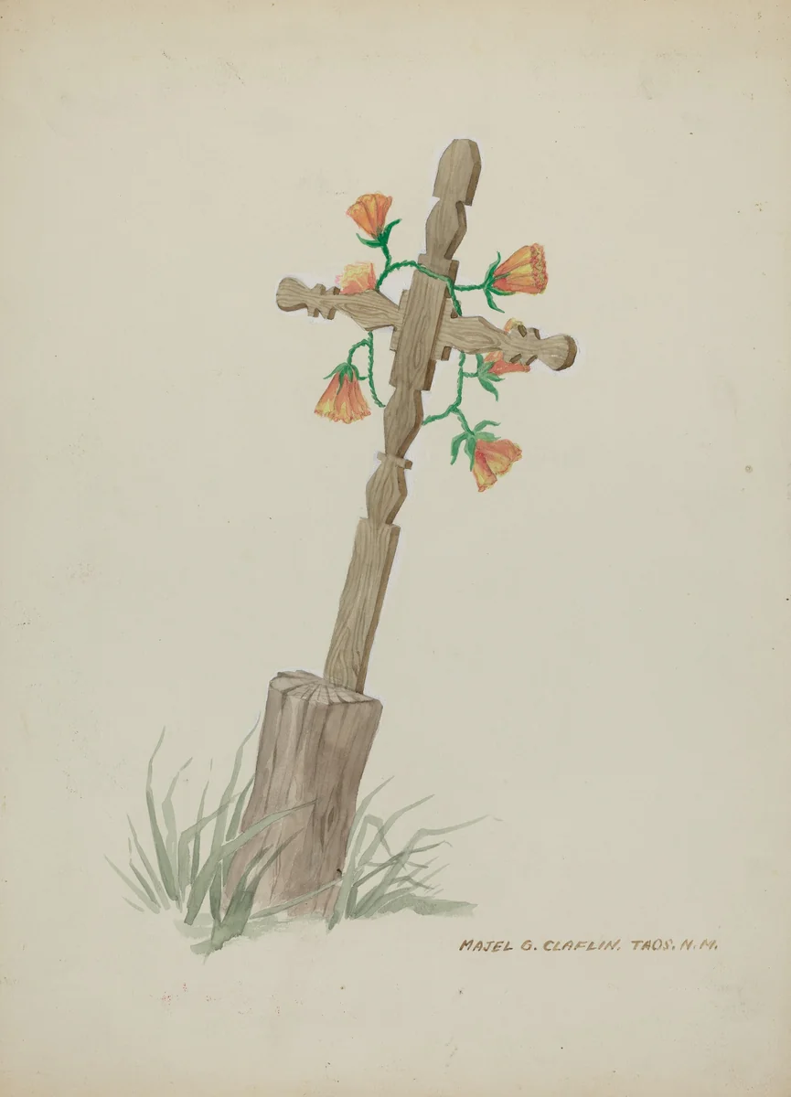 Wooden Cross used as Headstone by Majel G. Claflin, index of american design, 1937