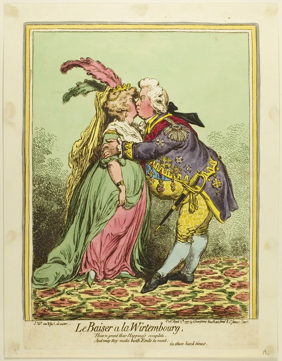 The Kiss at Würtemberg by James Gillray, print, 1797