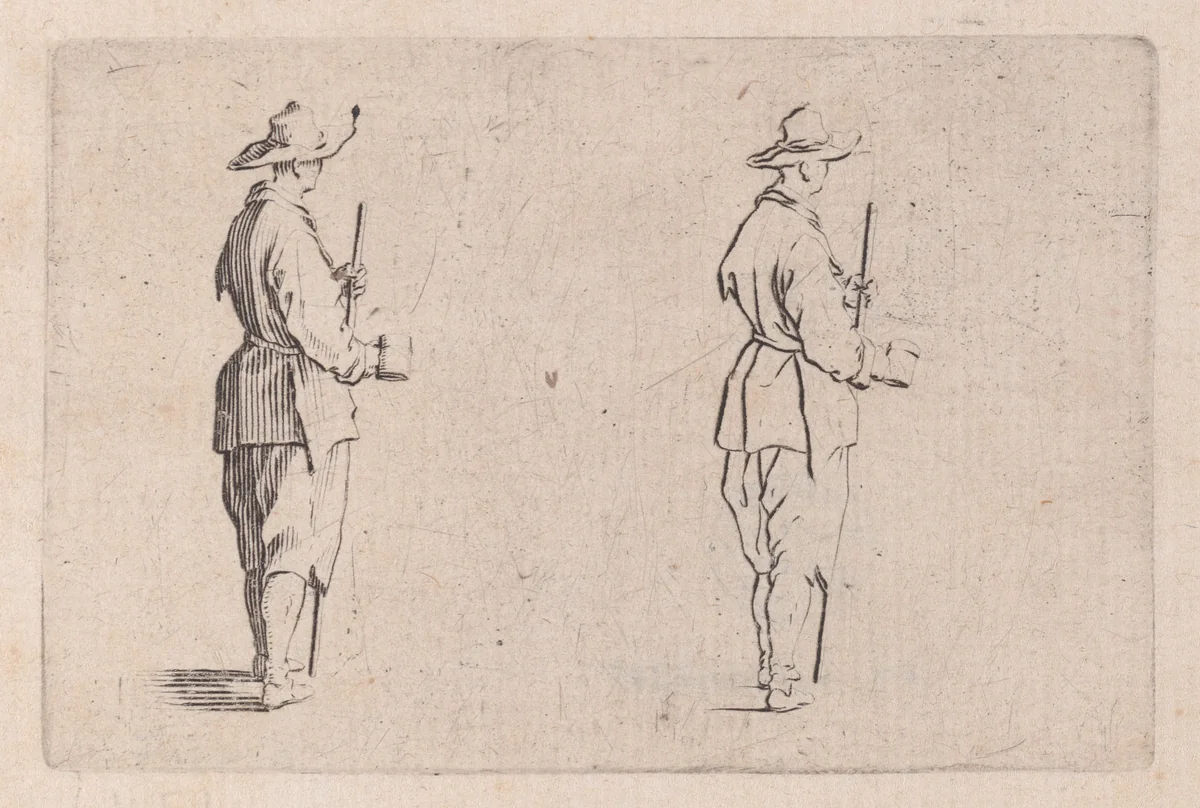 Le Paysan Tenant un Gobelet (The Peasant Holding a Cup), from "Les Caprices" Series B, The Nancy Set by Jacques Callot, print, 1617-1620