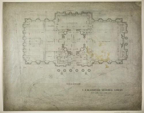 T.B. Blackstone Memorial Library, Chicago, Illinois, Main Floor Plan by Solon Spencer Beman, drawing, 1901